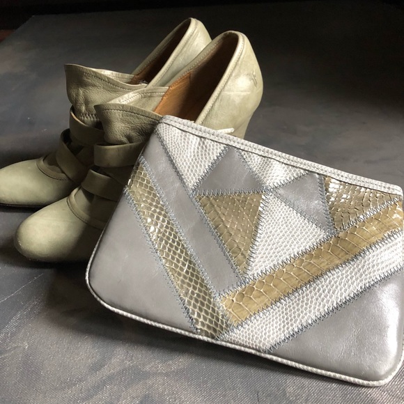 Vintage Retro 80’s Snakeskin leather clutch - Gray - Picture 2 of 6